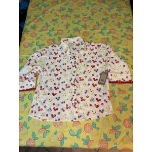 Tru Luxe‎ Button Front Shirt Women Small Ivory Floral Embroidered T16229BM